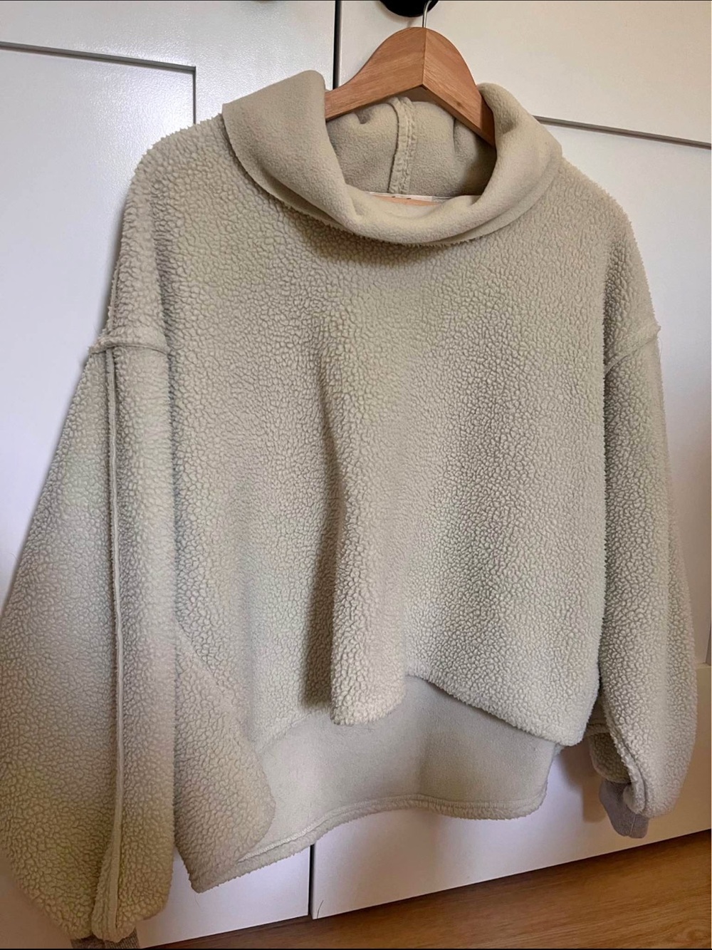 Free People Cozy Cream Sherpa Funnel-Neck Sweater